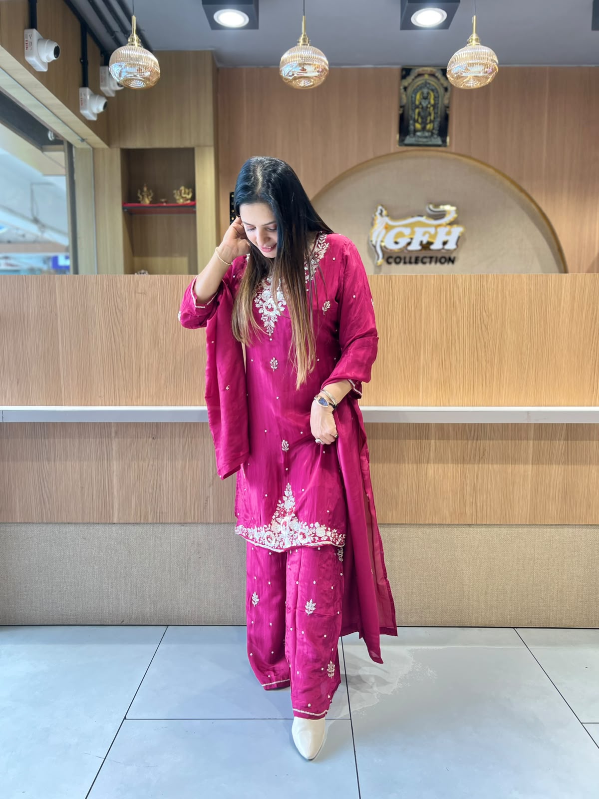 Rakhi Special Pure Ho Silk Partywear Plazo 3 pc set Burgundy Color