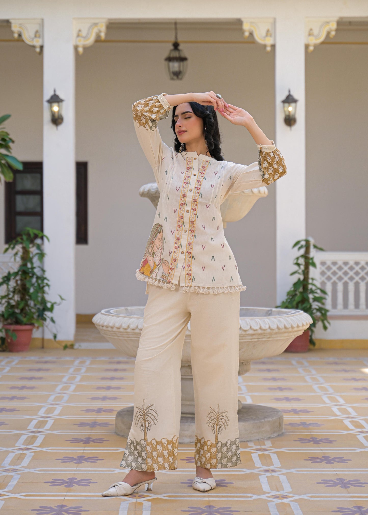 Pure Linen Flex Off White & Yellow 2pc Set