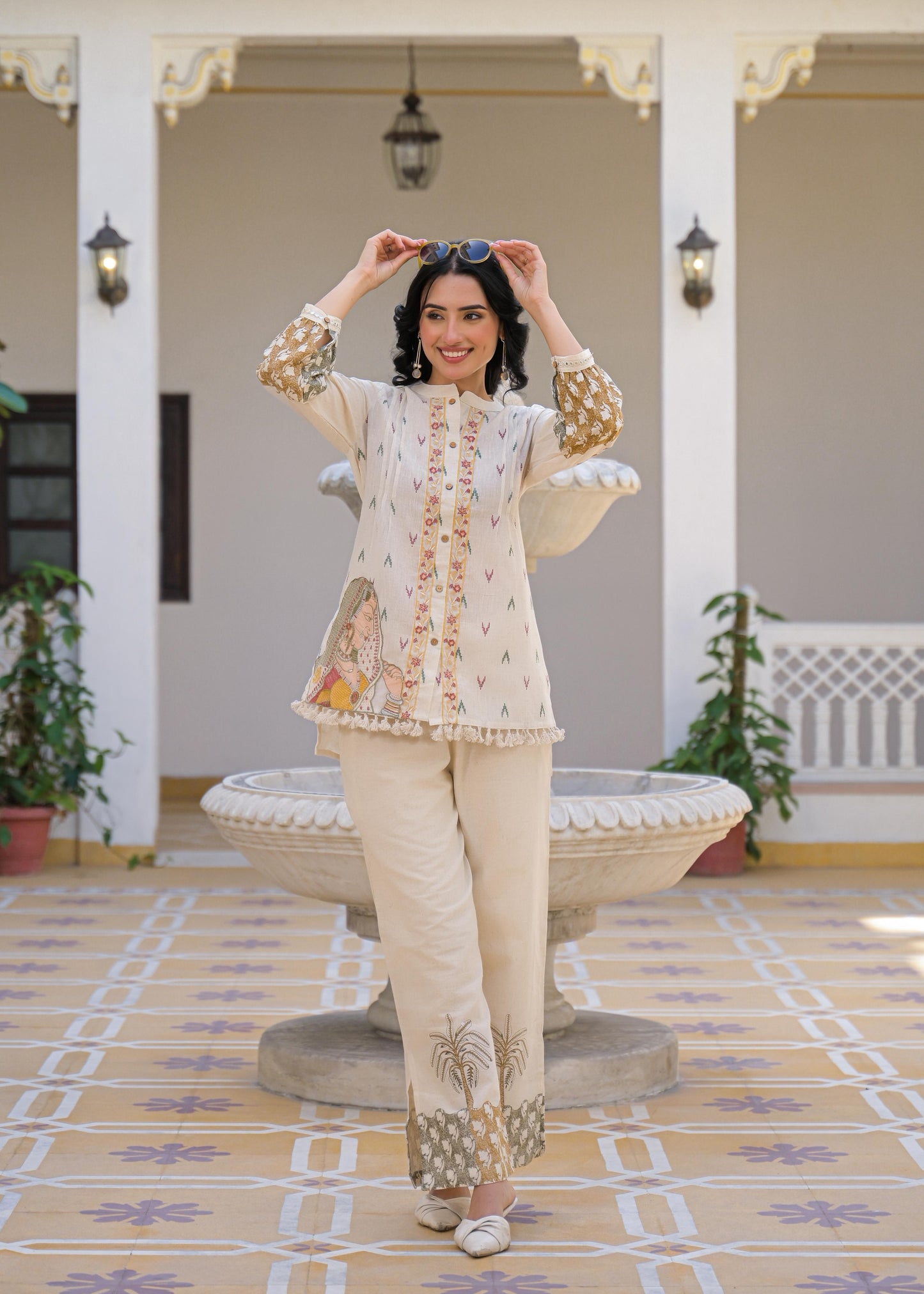 Pure Linen Flex Off White & Yellow 2pc Set