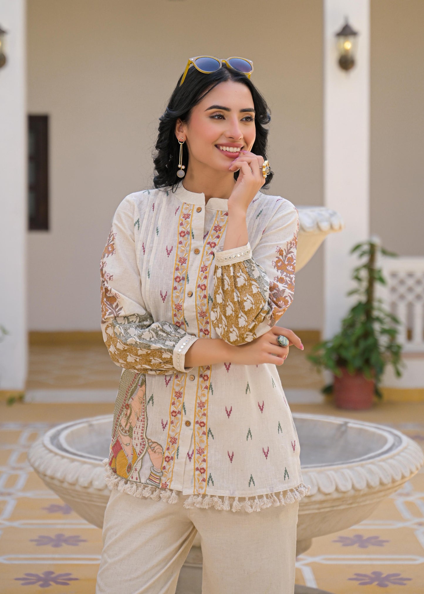 Pure Linen Flex Off White & Yellow 2pc Set