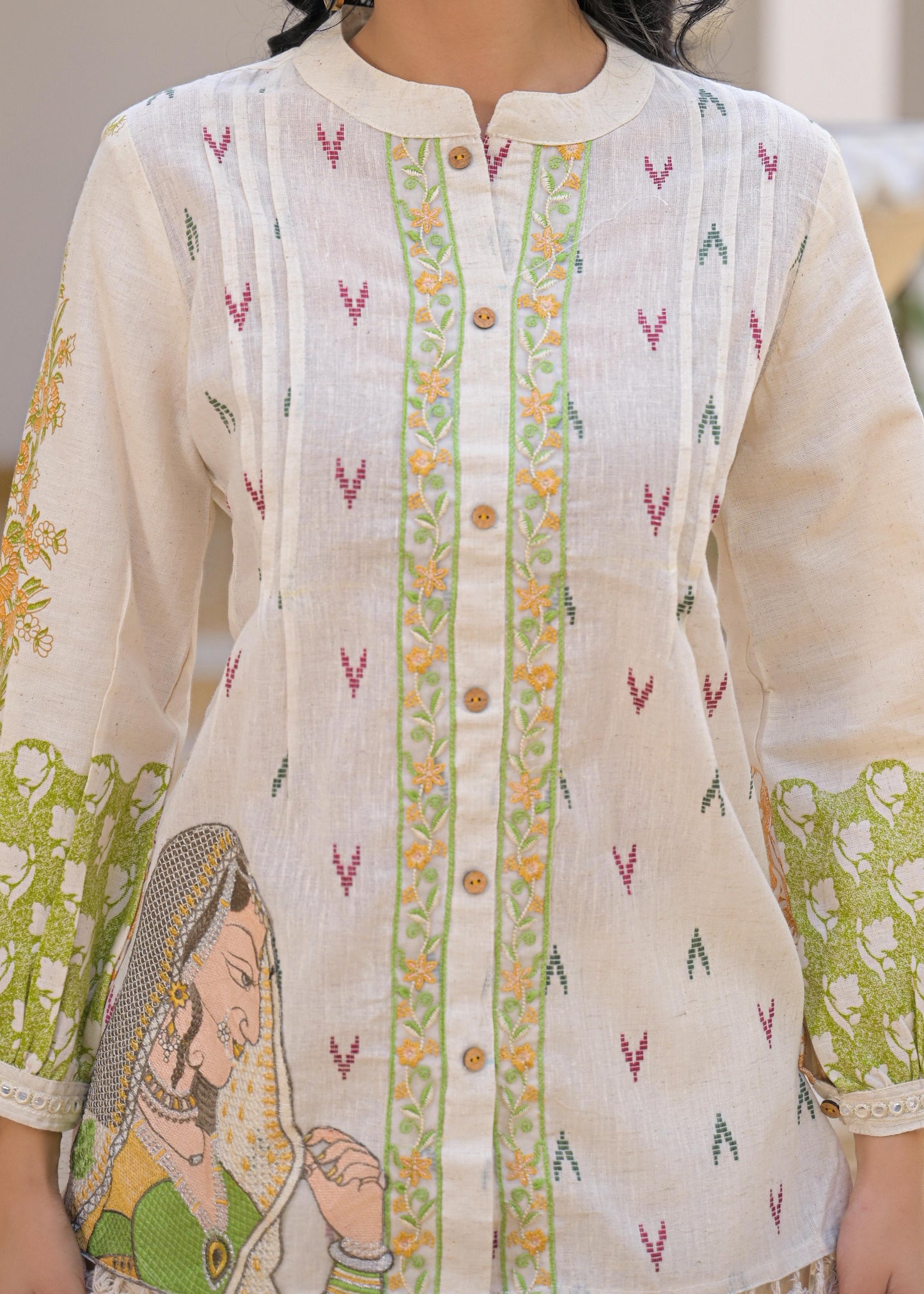 Pure Linen Flex Off White & Green 2pc Set