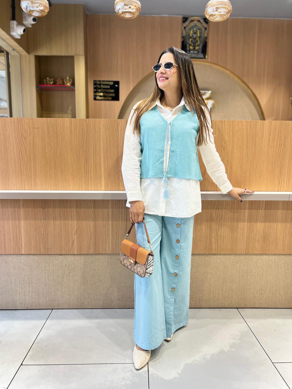 Pure Cotton Cordset With Blue Jute Cotton Jacket