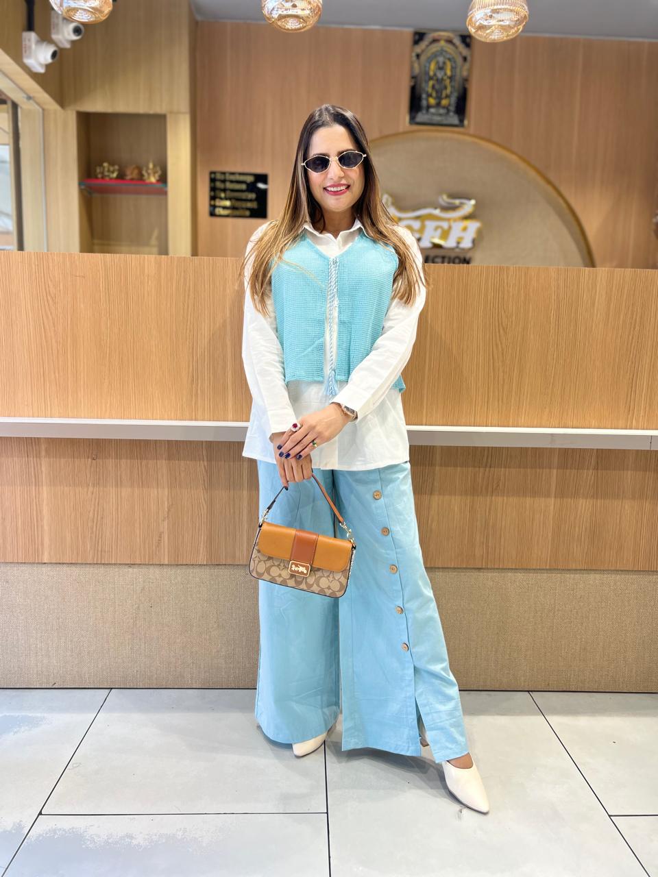 Pure Cotton Cordset With Blue Jute Cotton Jacket