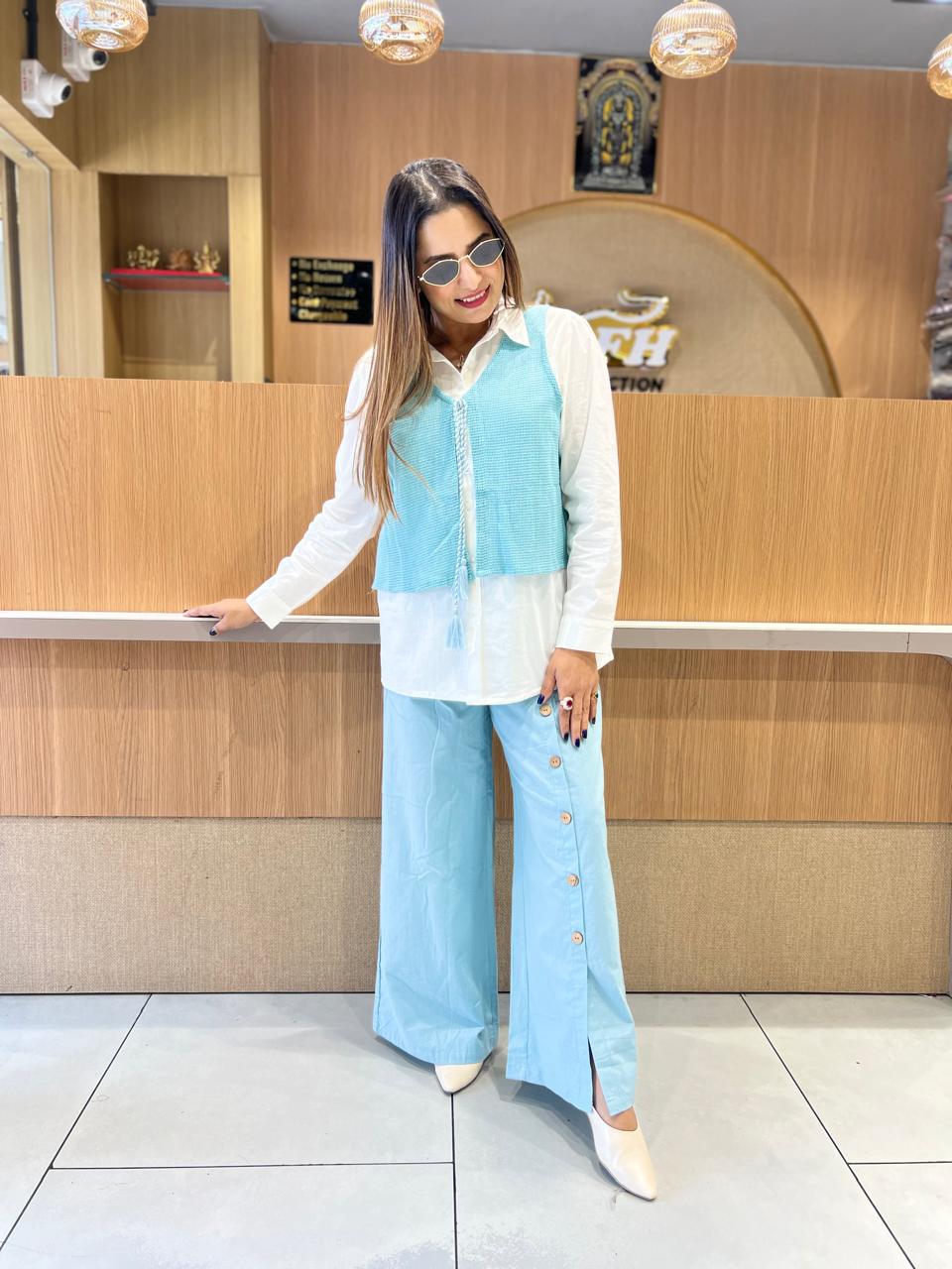 Pure Cotton Cordset With Blue Jute Cotton Jacket