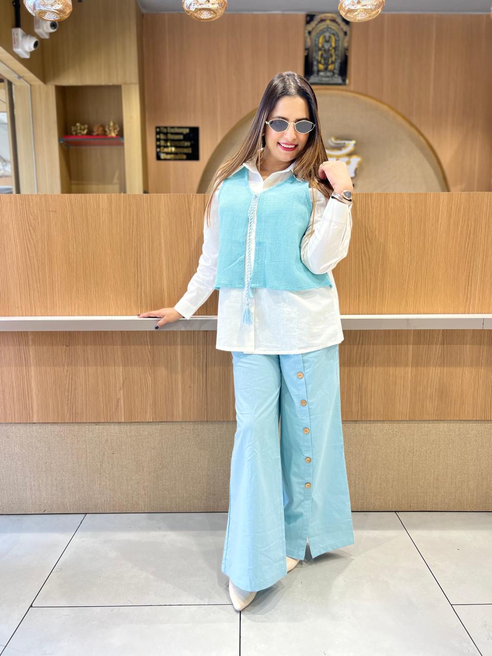 Pure Cotton Cordset With Blue Jute Cotton Jacket