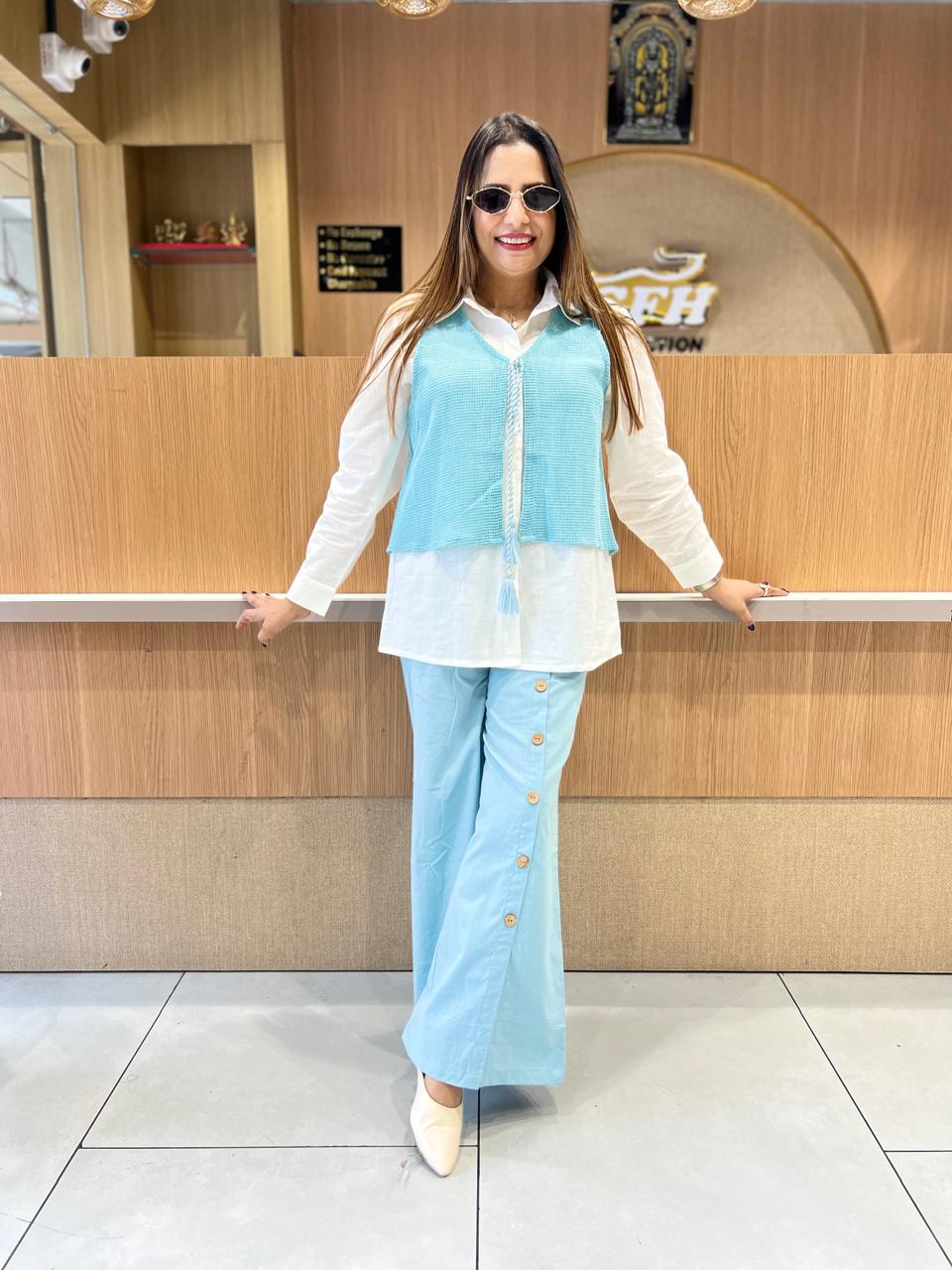 Pure Cotton Cordset With Blue Jute Cotton Jacket