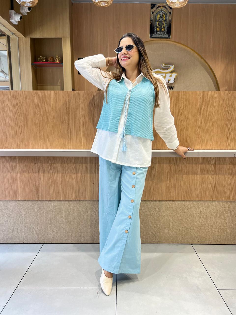 Pure Cotton Cordset With Blue Jute Cotton Jacket