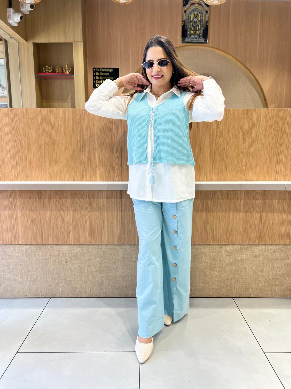 Pure Cotton Cordset With Blue Jute Cotton Jacket