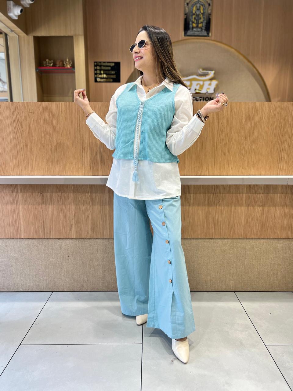 Pure Cotton Cordset With Blue Jute Cotton Jacket