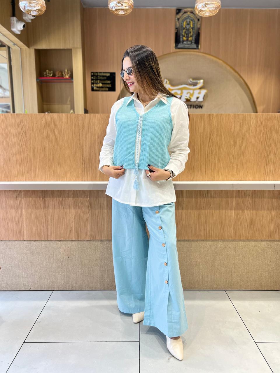 Pure Cotton Cordset With Blue Jute Cotton Jacket