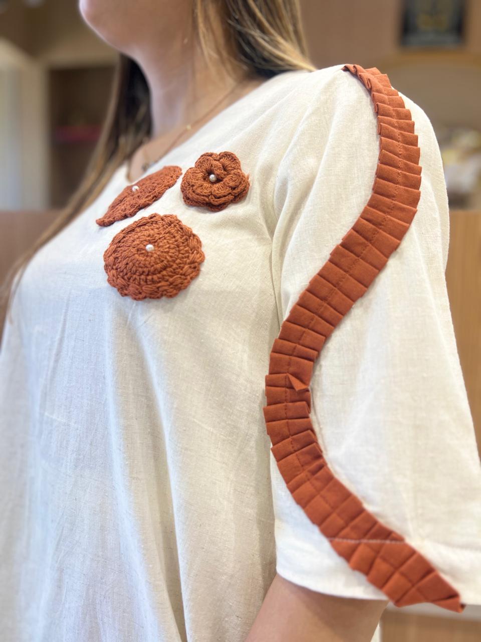 Pure Cotton Midi White & Rust orange color