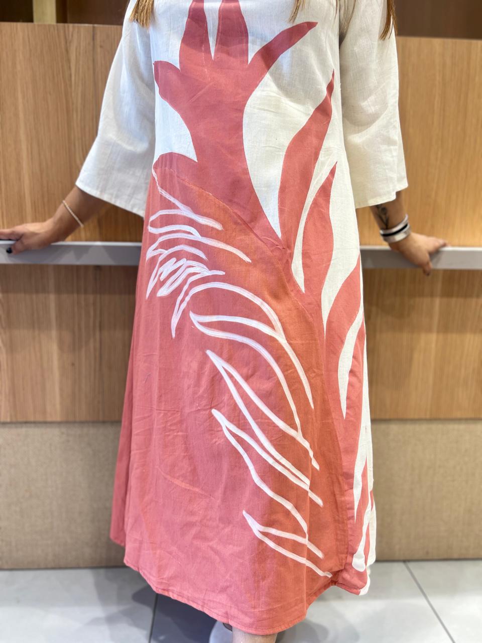Pure Flex Cotton A- line  midi Off white color
