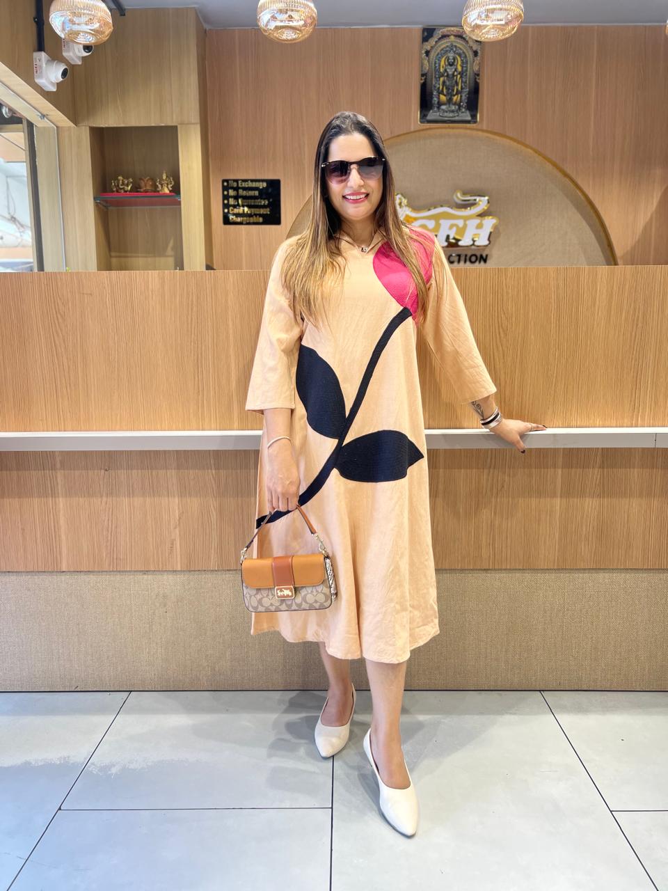 Pure Cotton Midi in Peach color