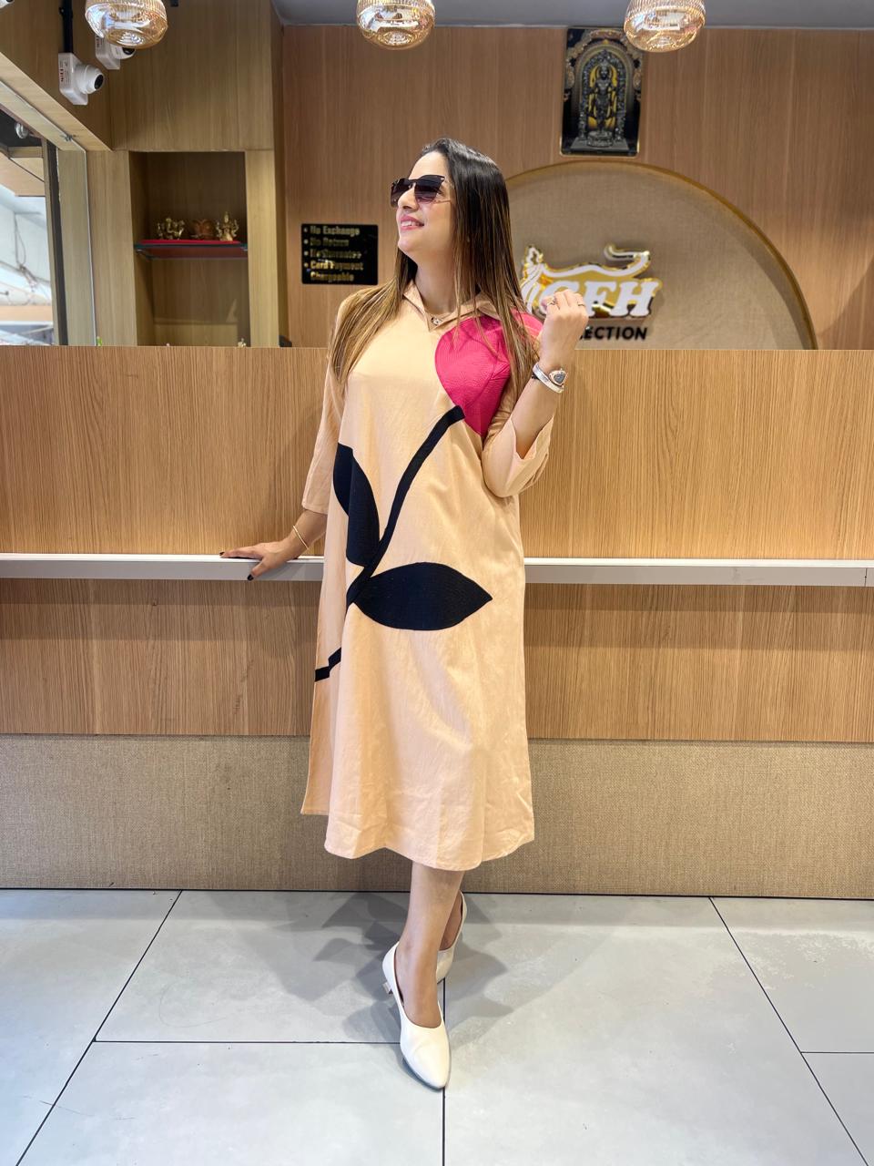 Pure Cotton Midi in Peach color
