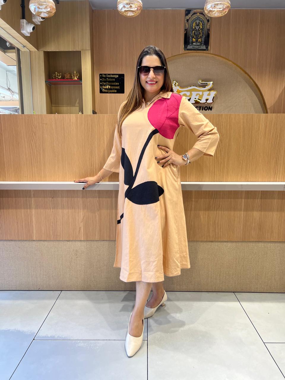 Pure Cotton Midi in Peach color