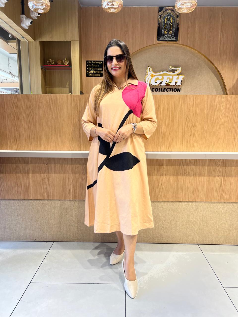 Pure Cotton Midi in Peach color