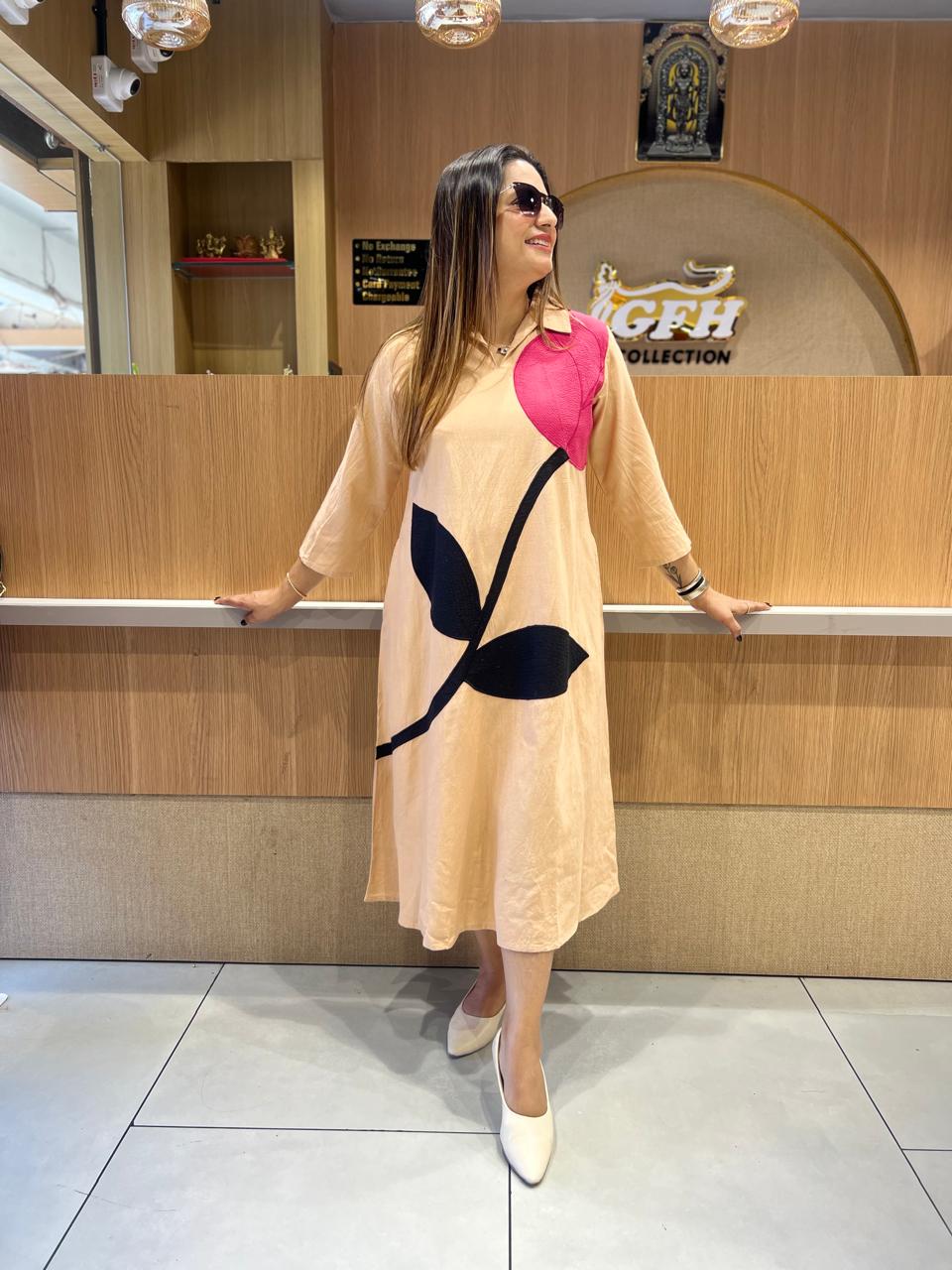 Pure Cotton Midi in Peach color