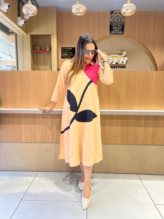 Pure Cotton Midi in Peach color