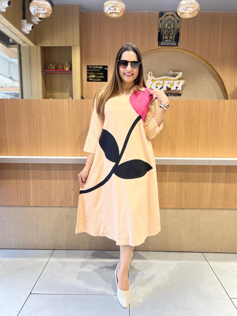 Pure Cotton Midi in Peach color