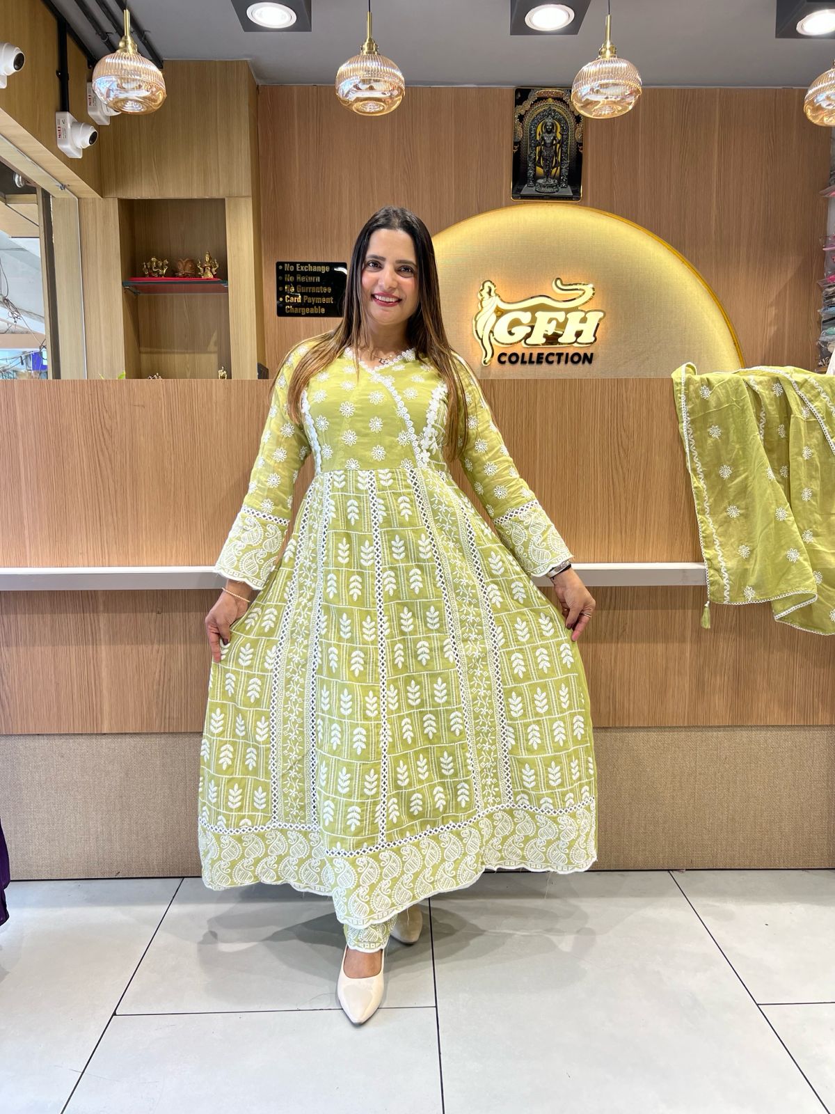 Pure Mull Cotton Neon Green Anarkali 3pc Set