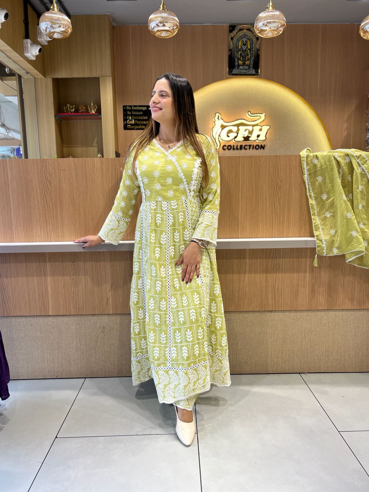 Pure Mull Cotton Neon Green Anarkali 3pc Set