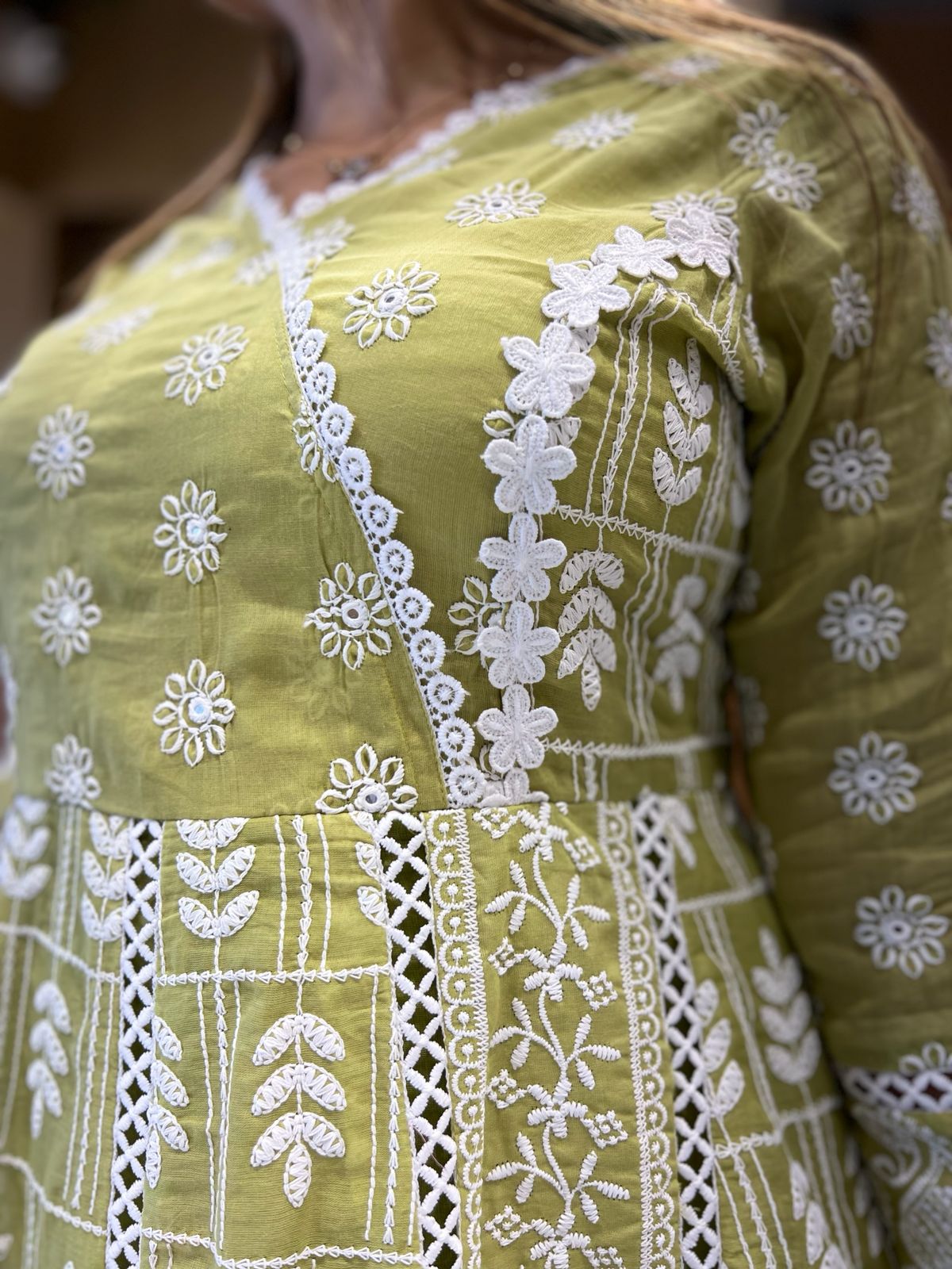 Pure Mull Cotton Neon Green Anarkali 3pc Set