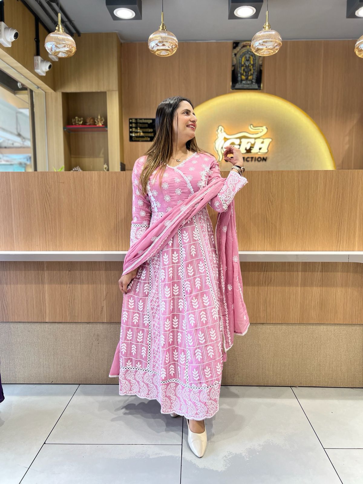 Pure Mull Cotton Onion Pink Anarkali 3pc Set