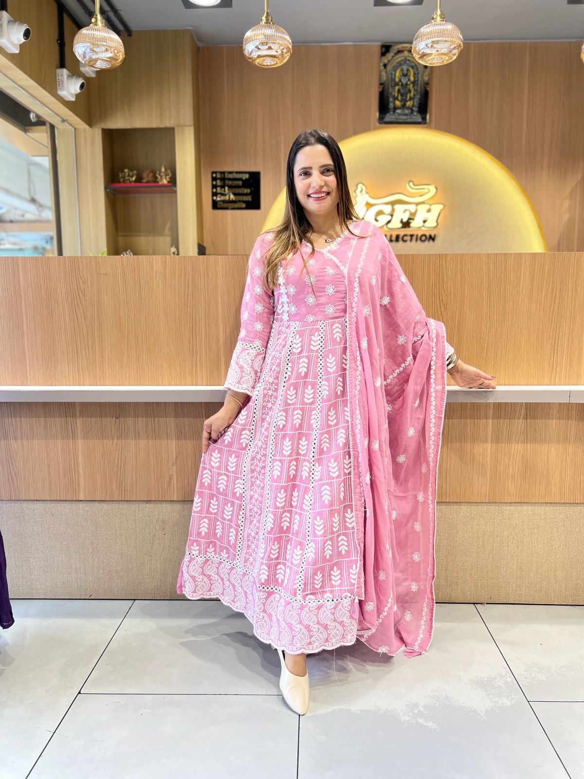 Pure Mull Cotton Onion Pink Anarkali 3pc Set