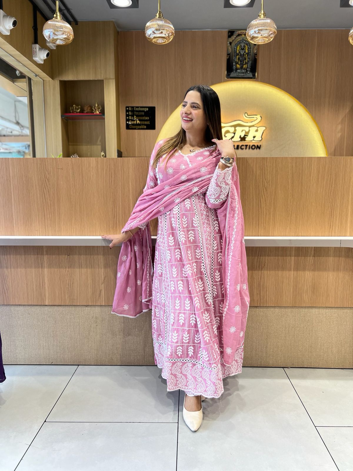 Pure Mull Cotton Onion Pink Anarkali 3pc Set