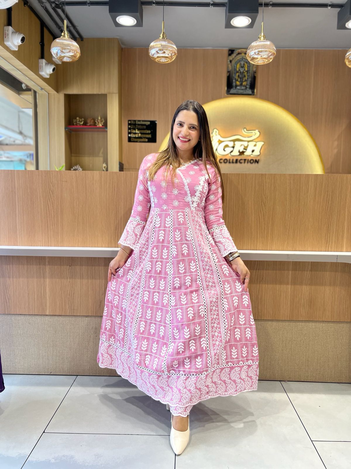 Pure Mull Cotton Onion Pink Anarkali 3pc Set