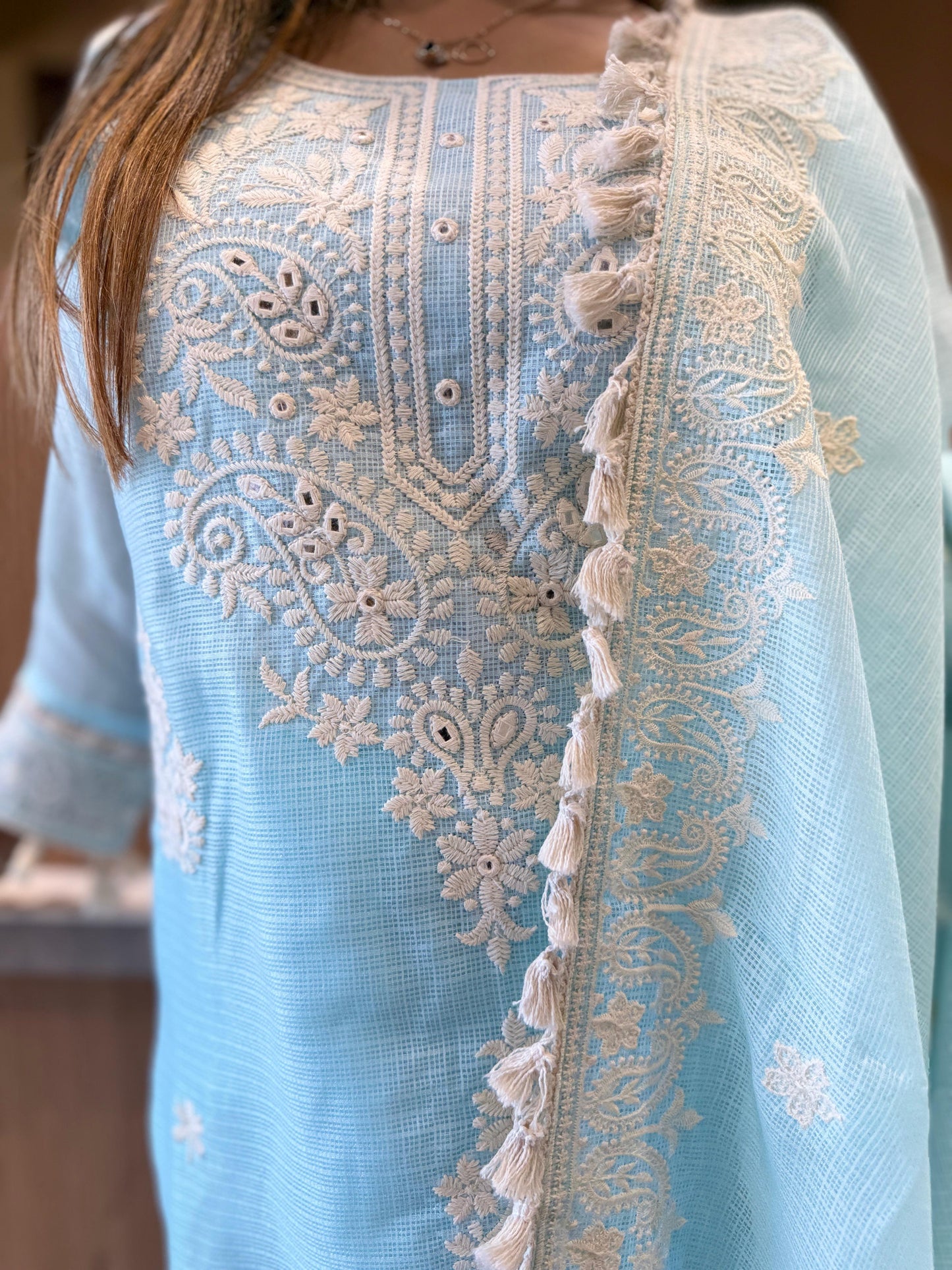Pure Kota Doria Ice Blue 3pc Set