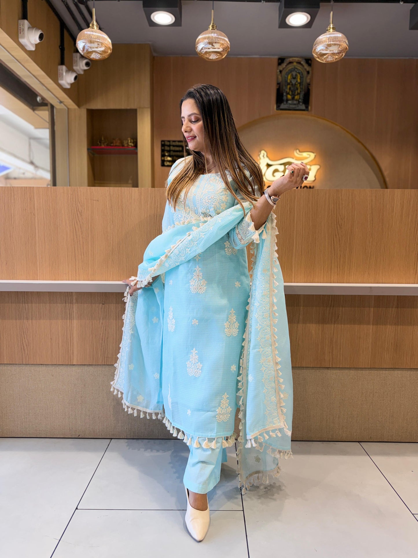 Pure Kota Doria Ice Blue 3pc Set
