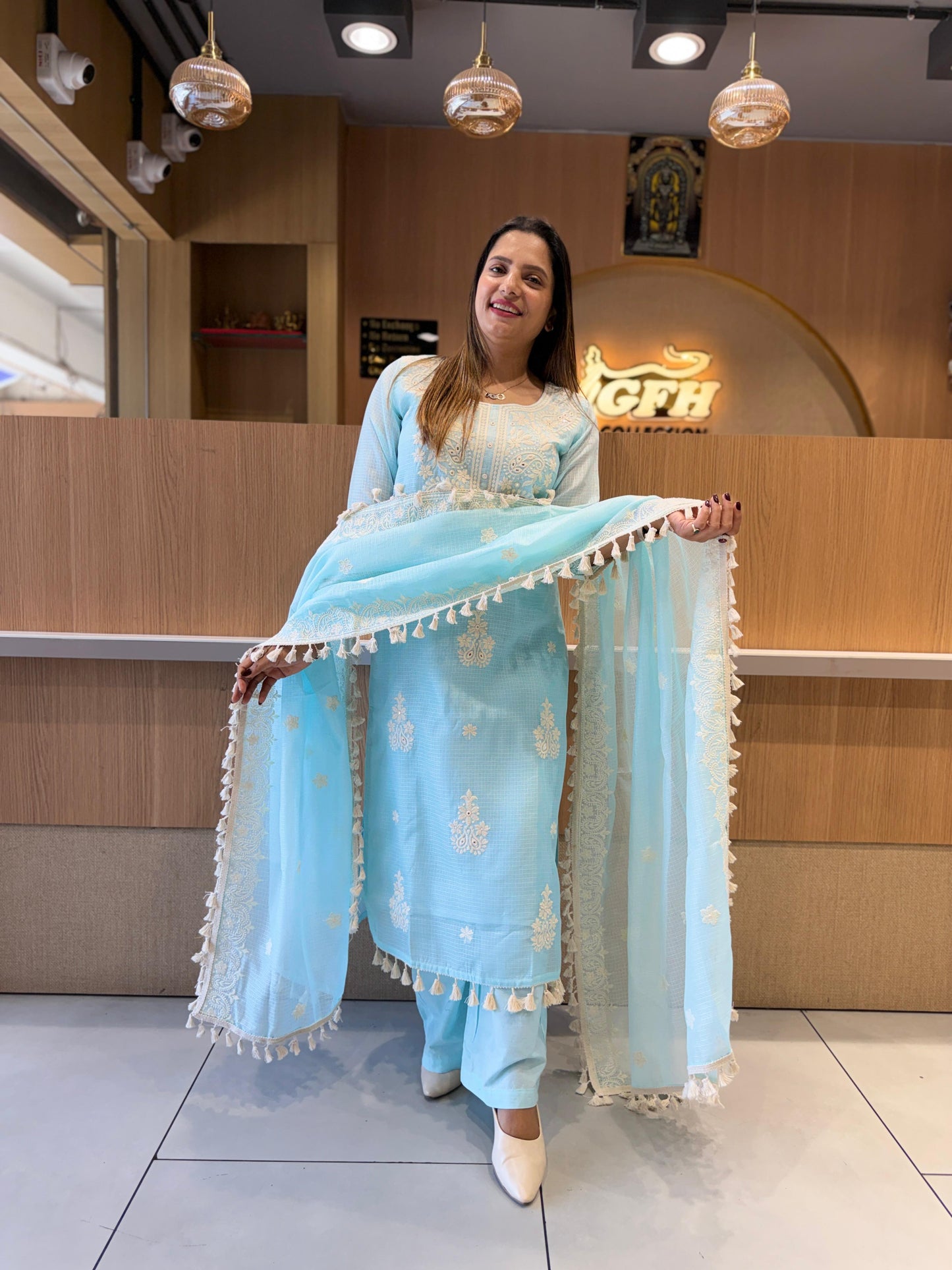 Pure Kota Doria Ice Blue 3pc Set