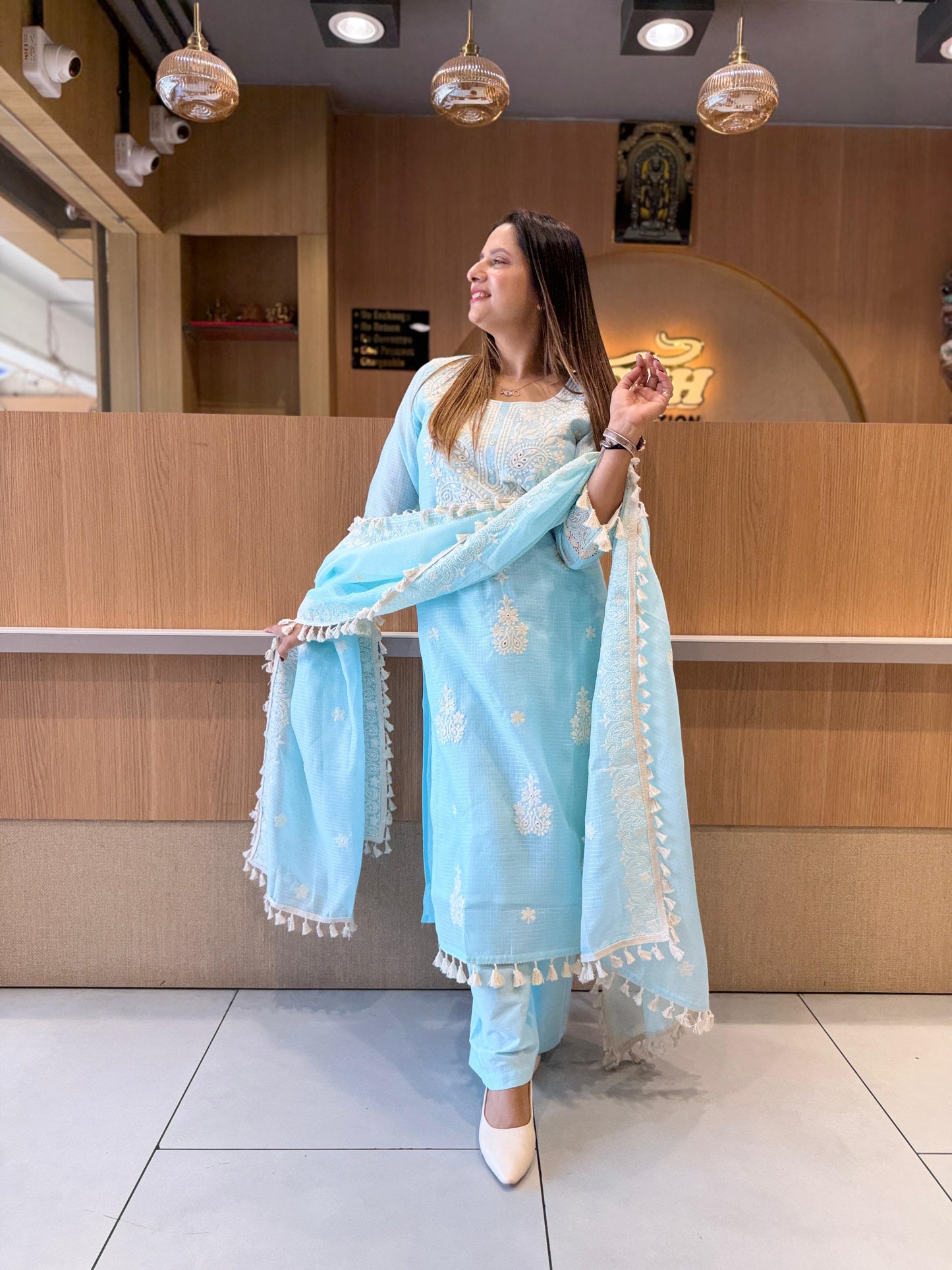 Pure Kota Doria Ice Blue 3pc Set