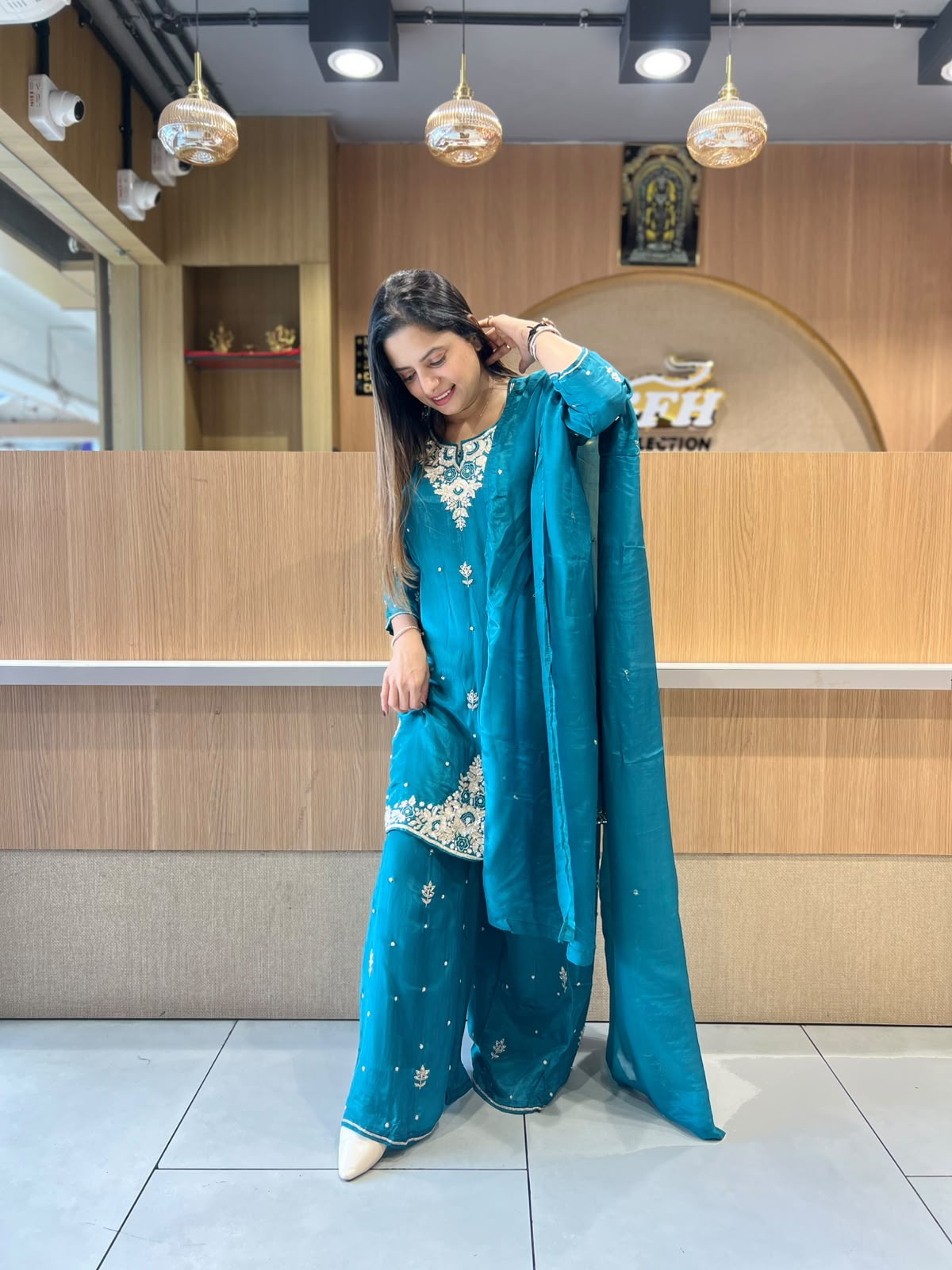 Rakhi Special Pure Ho Silk Partywear Plazo 3 pc set Rama color