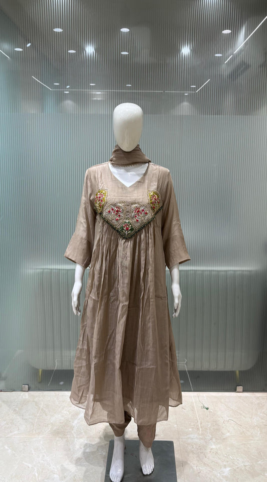 Pure Banaras Mull Chanderi Grey 3pc Set