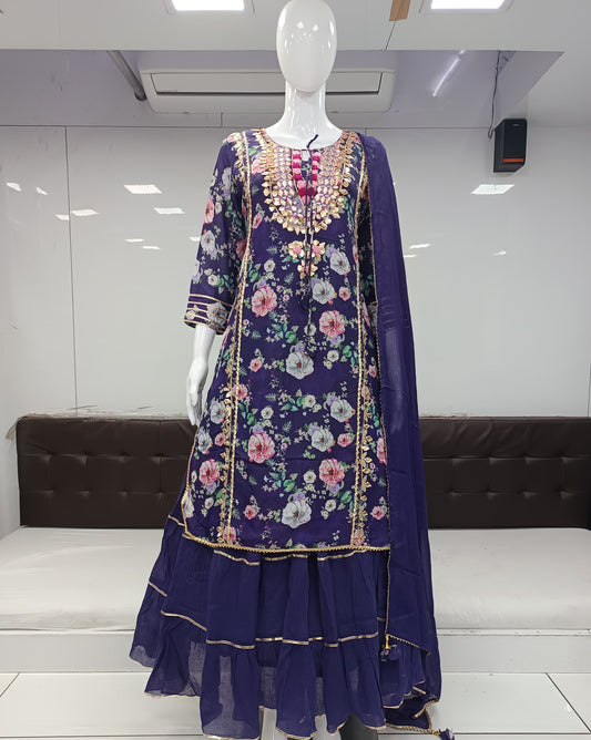 Pure Muslin Hand Detailing Work Party Wear Gown Madhuri Purple Color