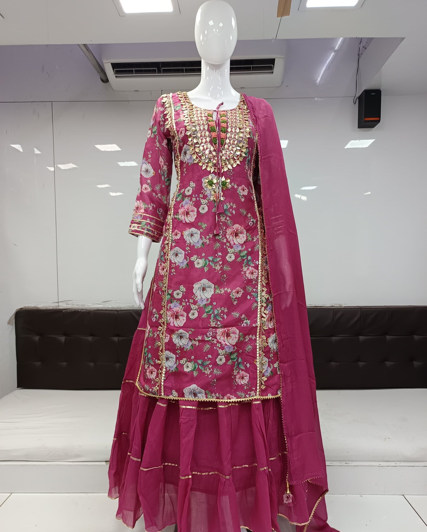 Pure Muslin Hand Detailing Work Party Wear Gown Rose Gold Pink Color