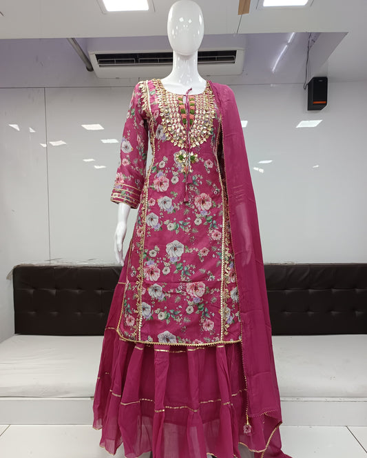 Pure Muslin Hand Detailing Work Party Wear Gown Rose Gold Pink Color