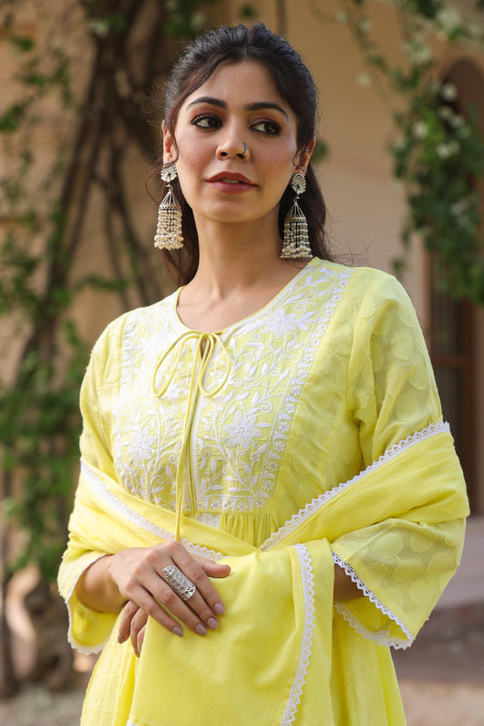 white off Anarkali – Designer Handcrafted Collection off white and yellow