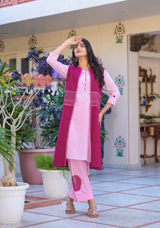 "Cordiva – Corduroy Ethnic Co-ord Set with Embroidered Shrug"
