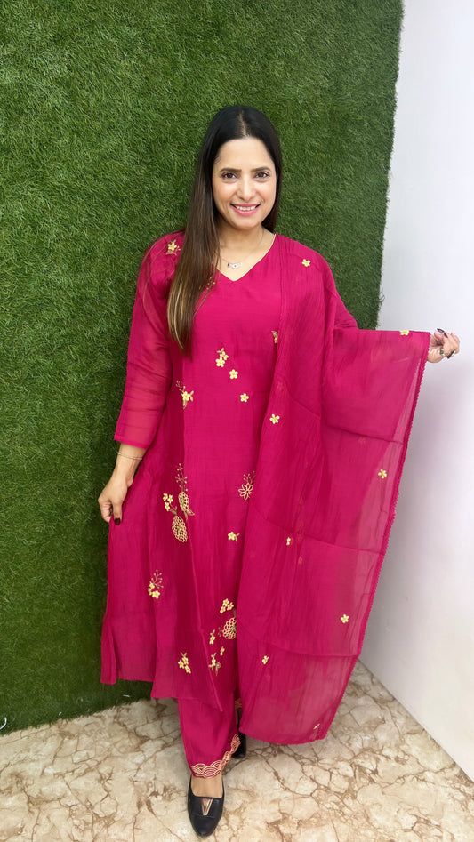 Pure Kolkatta Mull Chanderi 3 pc suit