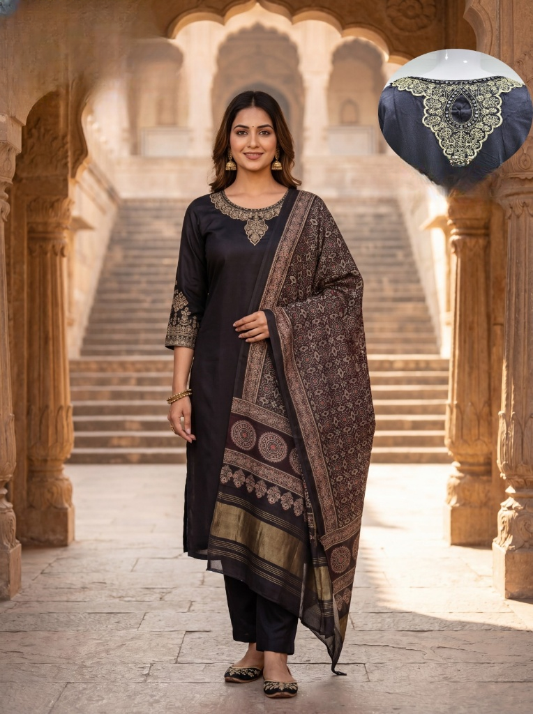 Pure Gaji Silk Black 3pc Set