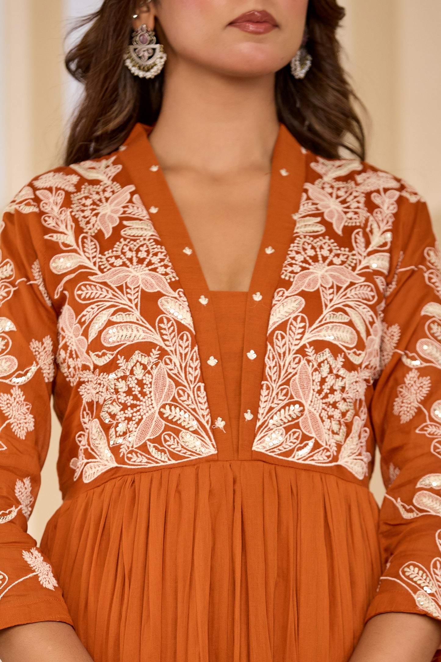 Mull Cotton Anarkali Orange 3pc Set