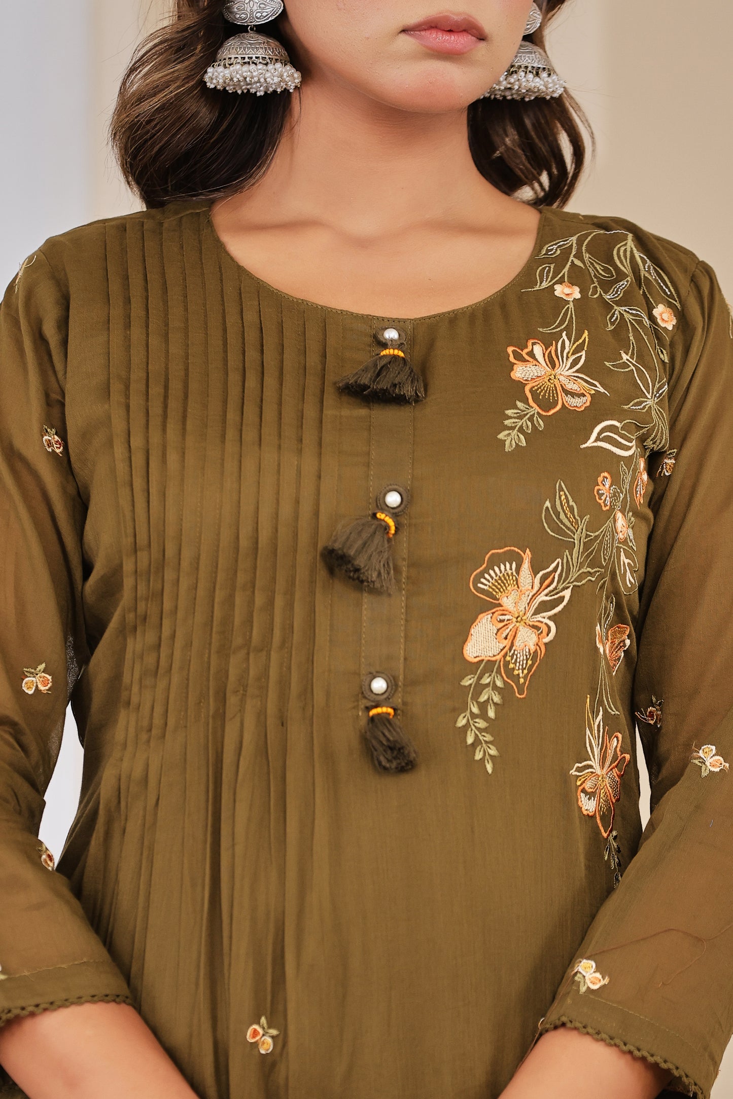 Pure Mull Cotton Anarkali 3 Pc Suit With Pintex Design