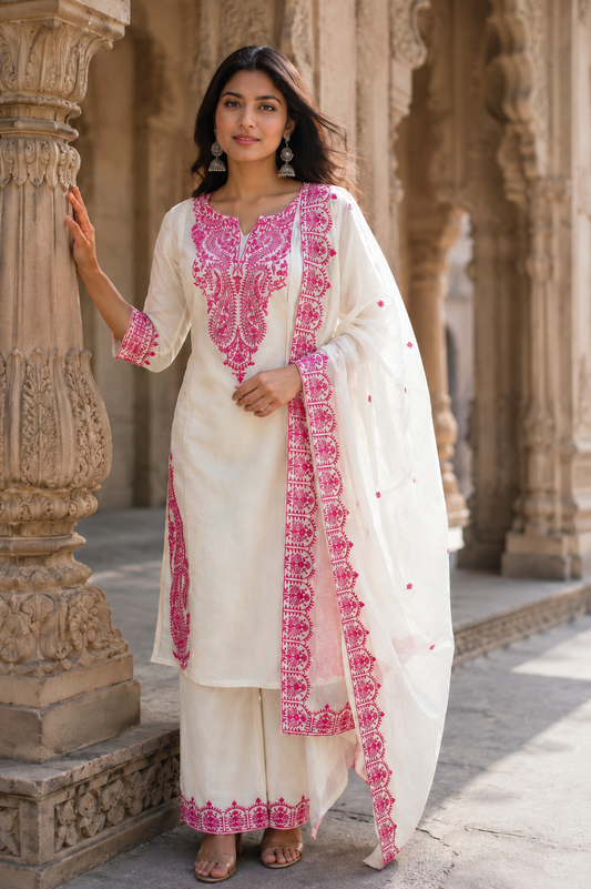 Pure Cora Cotton Off White And Pink 3pc Set