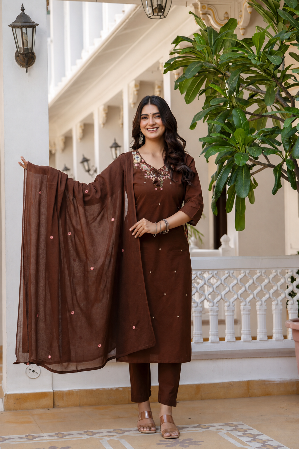 Pure Mull Cotton Brown 3pc Set