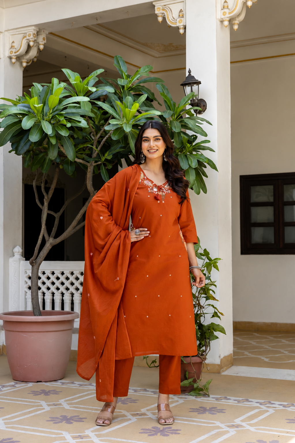 Pure Mull Cotton Orange 3pc Set
