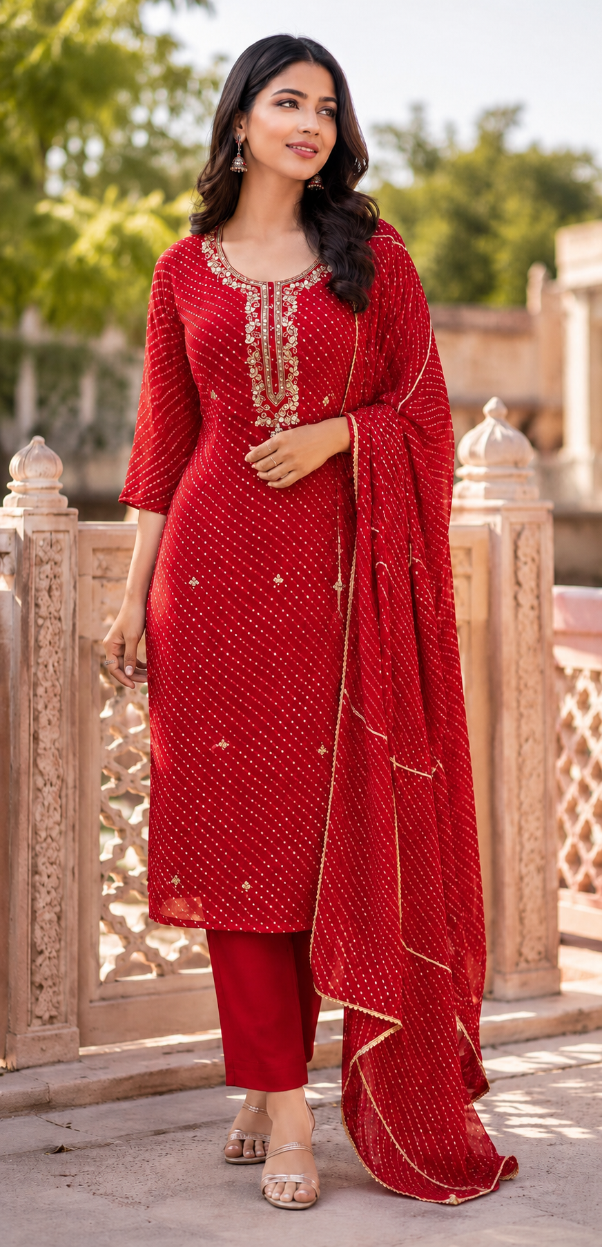 Pure Georgette Red 3pc Set