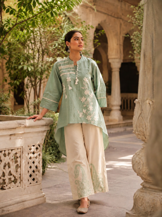 Pure Mull Chanderi Mint Green 2pc Set